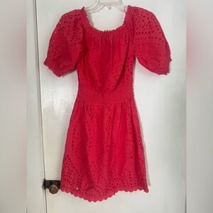 BETSY JOHNSON Eyelet Puff Sleeve Pink Dress